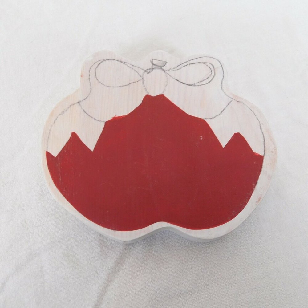 Wood Ornaments Lot of 3 Partially Painted Red Bow Crafts 3.5" x 4.5" x .75" - Picture 2 of 7